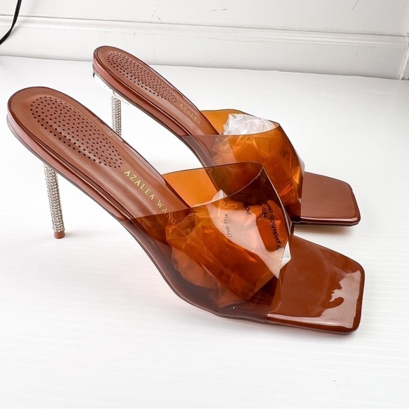Azalea Wang Heel women 9 Just A Feeling Stiletto Sandal Brown Open Toe Bejeweled - Picture 7 of 13